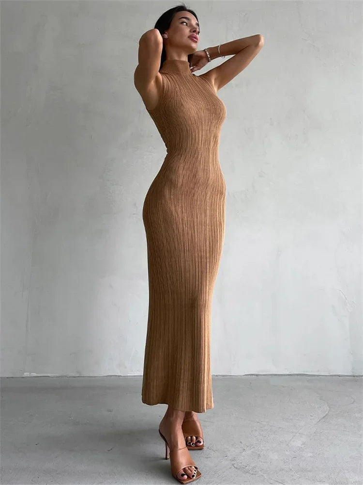 Sleeveless Turtleneck Maxi Dress Mssaz Desses