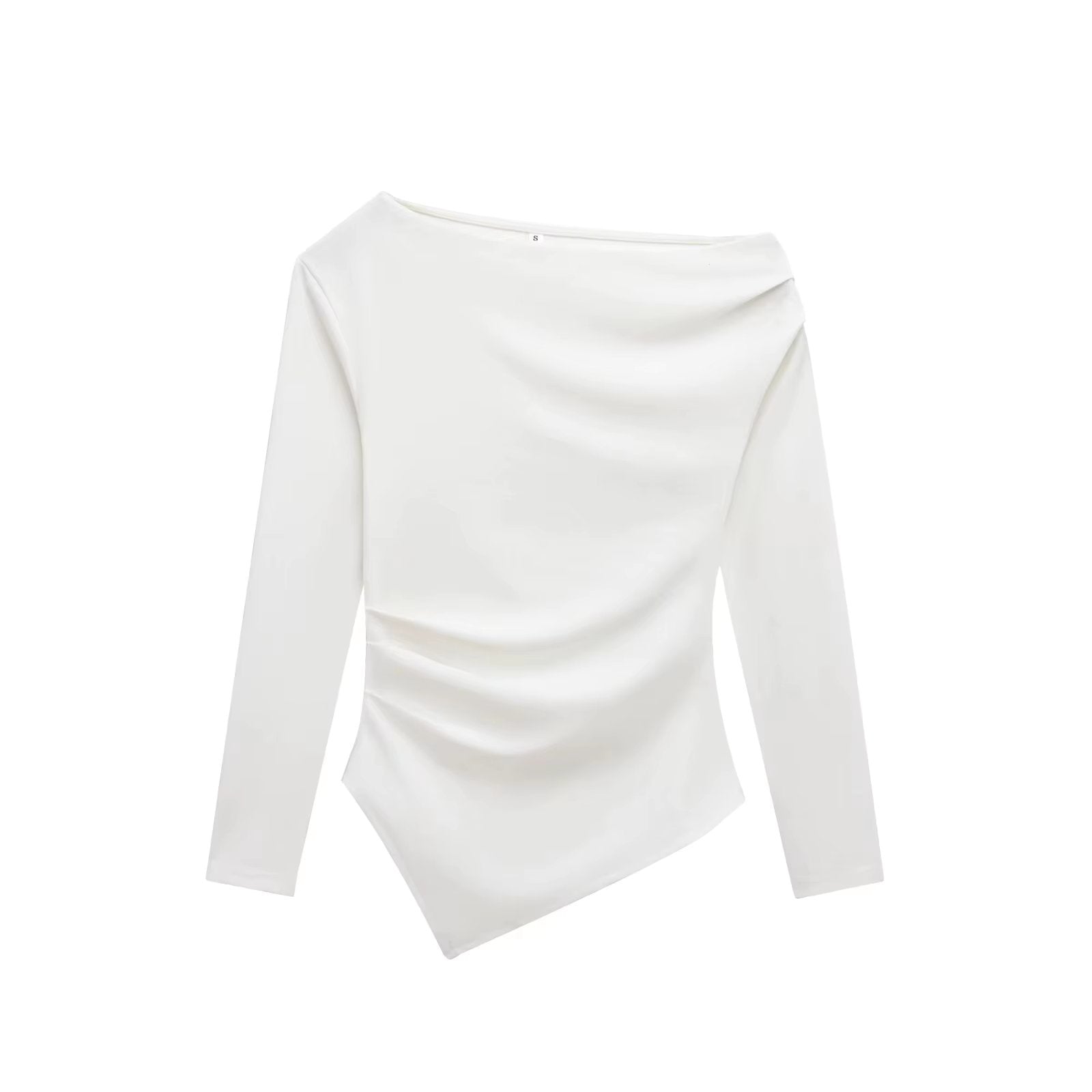 Pleated lim Elasticity Asymmetrical Slant Collar Casual Collar Tops Mssza