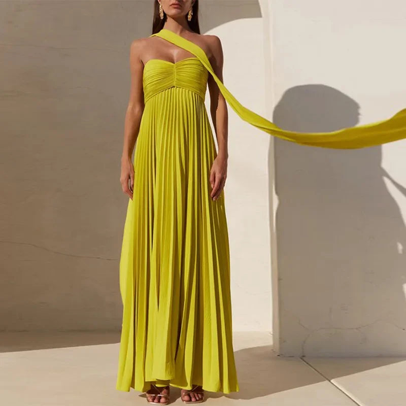 Strapless Pleated Maxi Dress Mssaz Desses