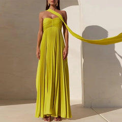 Strapless Pleated Maxi Dress Mssaz Desses
