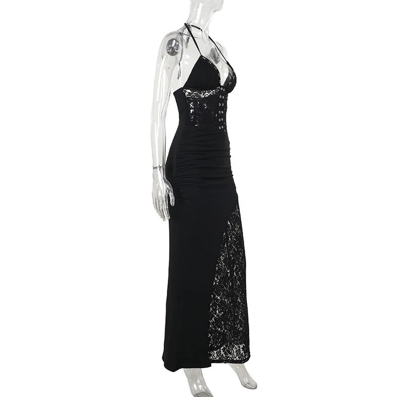 Deep V Halter Backless Maxi Party Dress Women Mssaz Desses