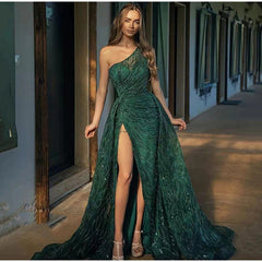 Sequin Off Shoulder High Split Inclined Shoulder Dress Mssaz Desses