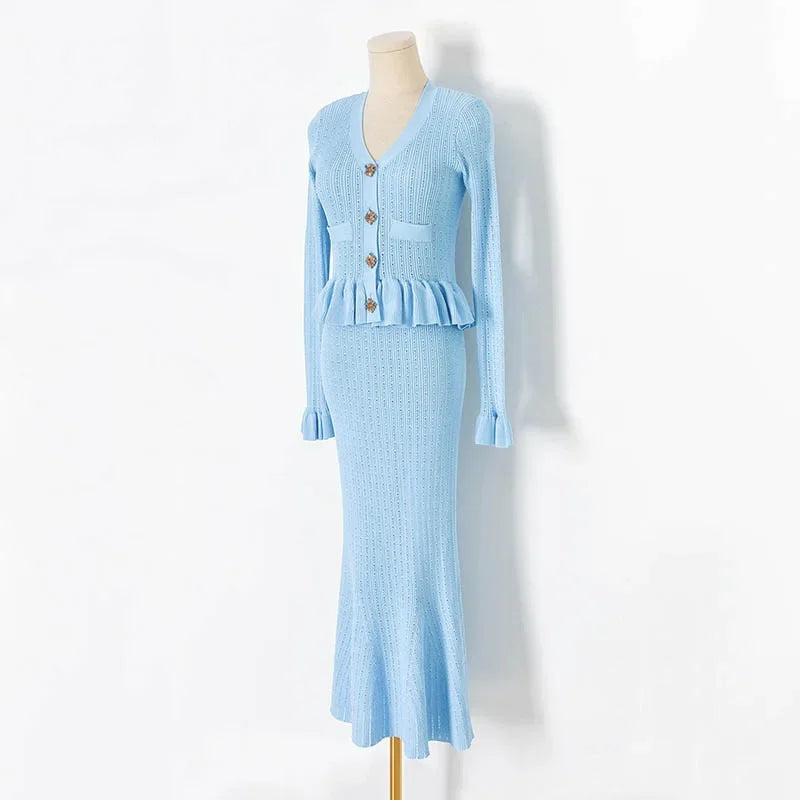 Ruffle Knitted Long Sleeve Mermaid Midi Dress Mssaz Desses