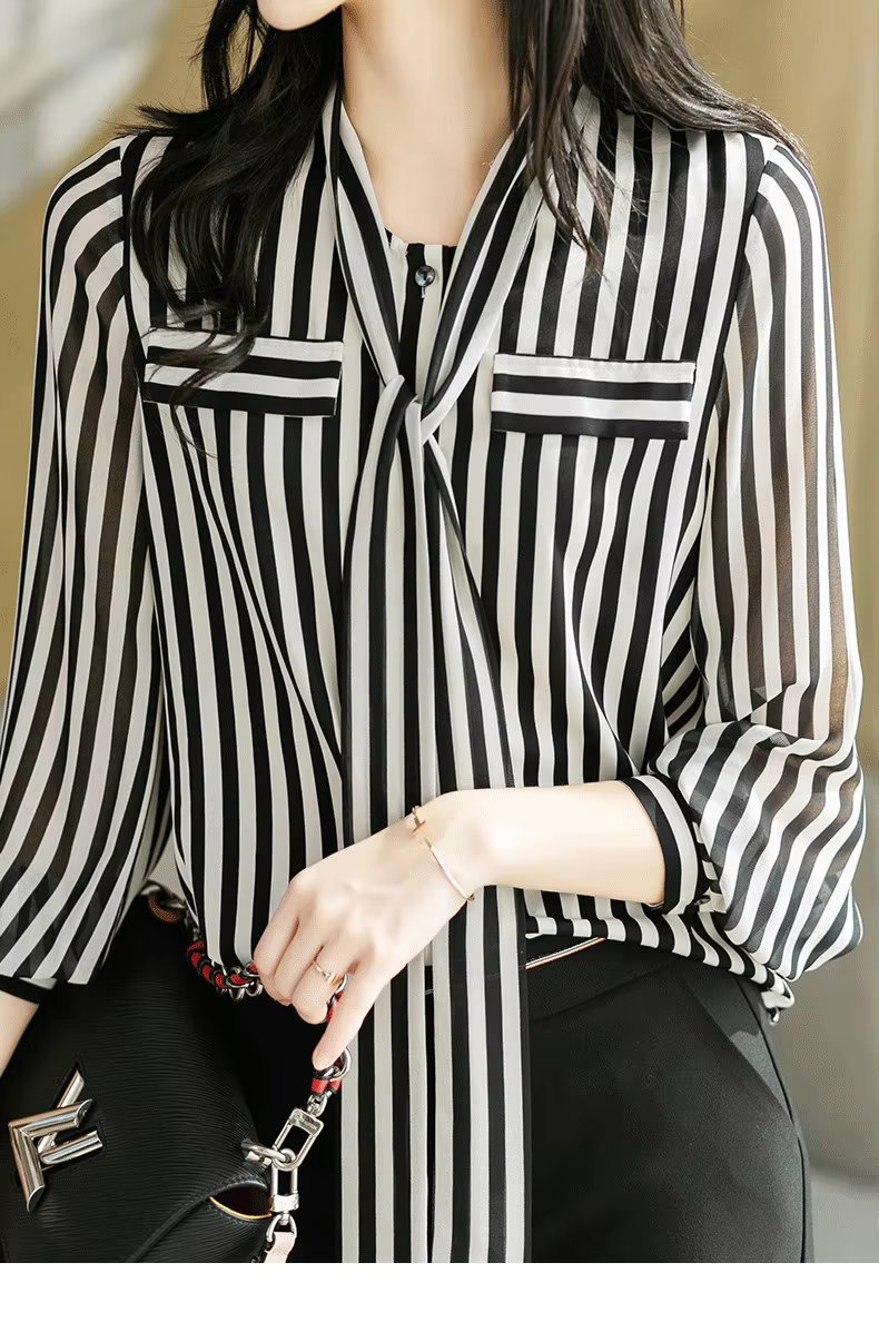 Elegant Striped Printing Long Sleeve Shirt Mssza