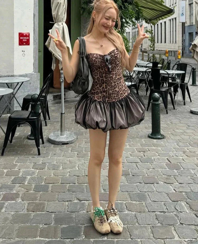 Leopard Print Patchwork Mini Dress Mssaz Desses