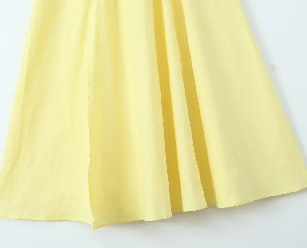 Yellow Slit Midi Dress and Cross Lacing up Top Set Mssaz Desses