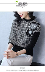 Elegant O-Neck Patchwork Embroidery Screw Thread Loose Casual Long Sleeve Top Mssza