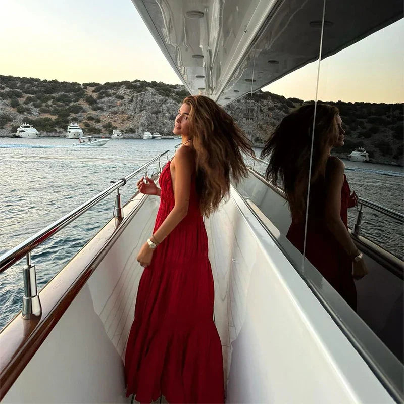 Sling A-line Sleeveless Deep V-neck Dress Mssaz Desses