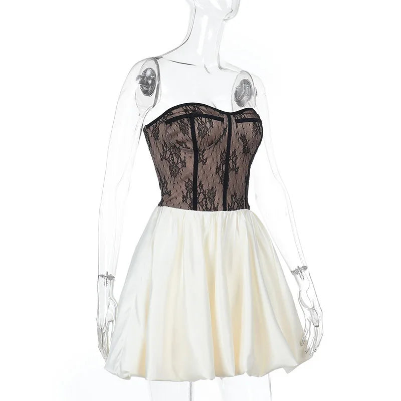 Patchwork Lace Black Backless Dress Mssaz Desses