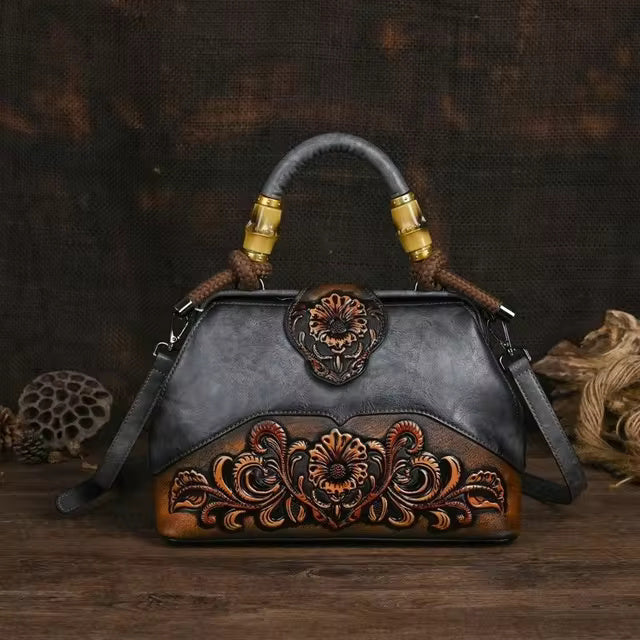 Luxury Vintage Carved Designer Leather Shoulder Hand Bags Mssza