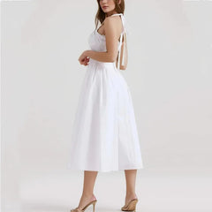 Corset Style Bow Halter Spliced Lace Midi Dress Mssaz Desses