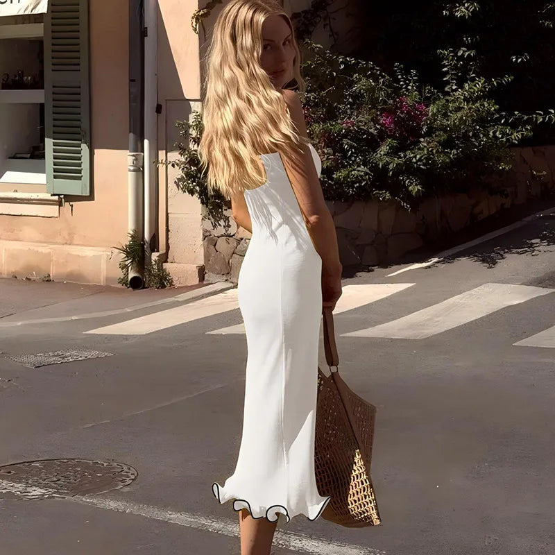 Frill Trim Tube Midi Dress Mssaz Desses