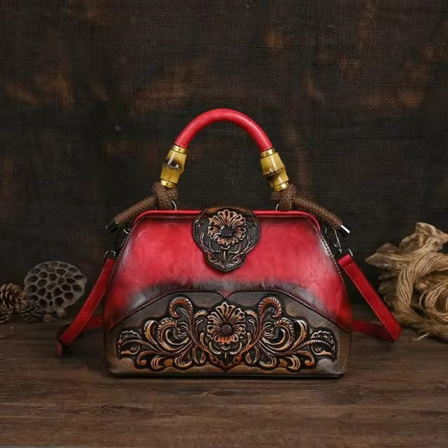 Luxury Vintage Carved Designer Leather Shoulder Hand Bags Mssza
