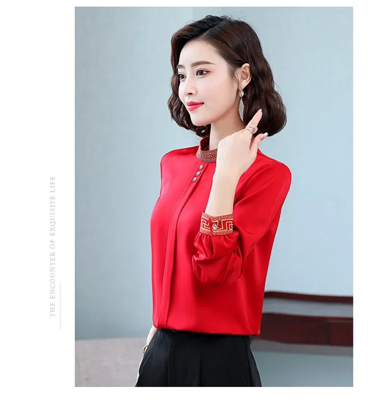 Elegant Long Sleeve Chiffon Slimming Shirt With Button Mssza