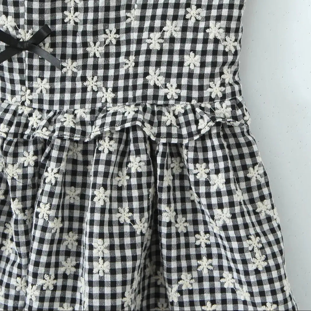 Gray Embroidery White Flower Bow Halter Mini Dress Mssaz Desses