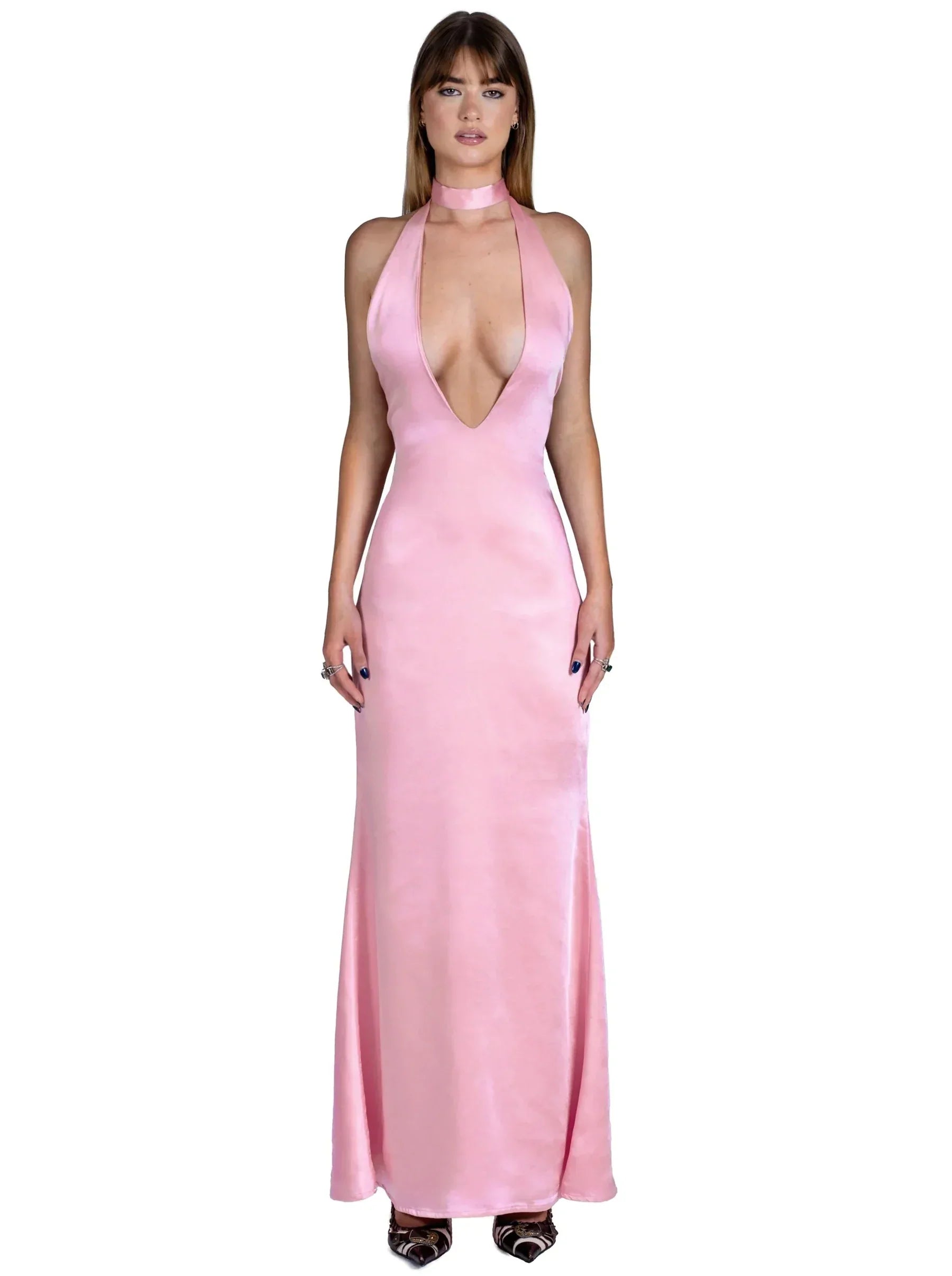 Satin Open Back Dress Mssaz Desses