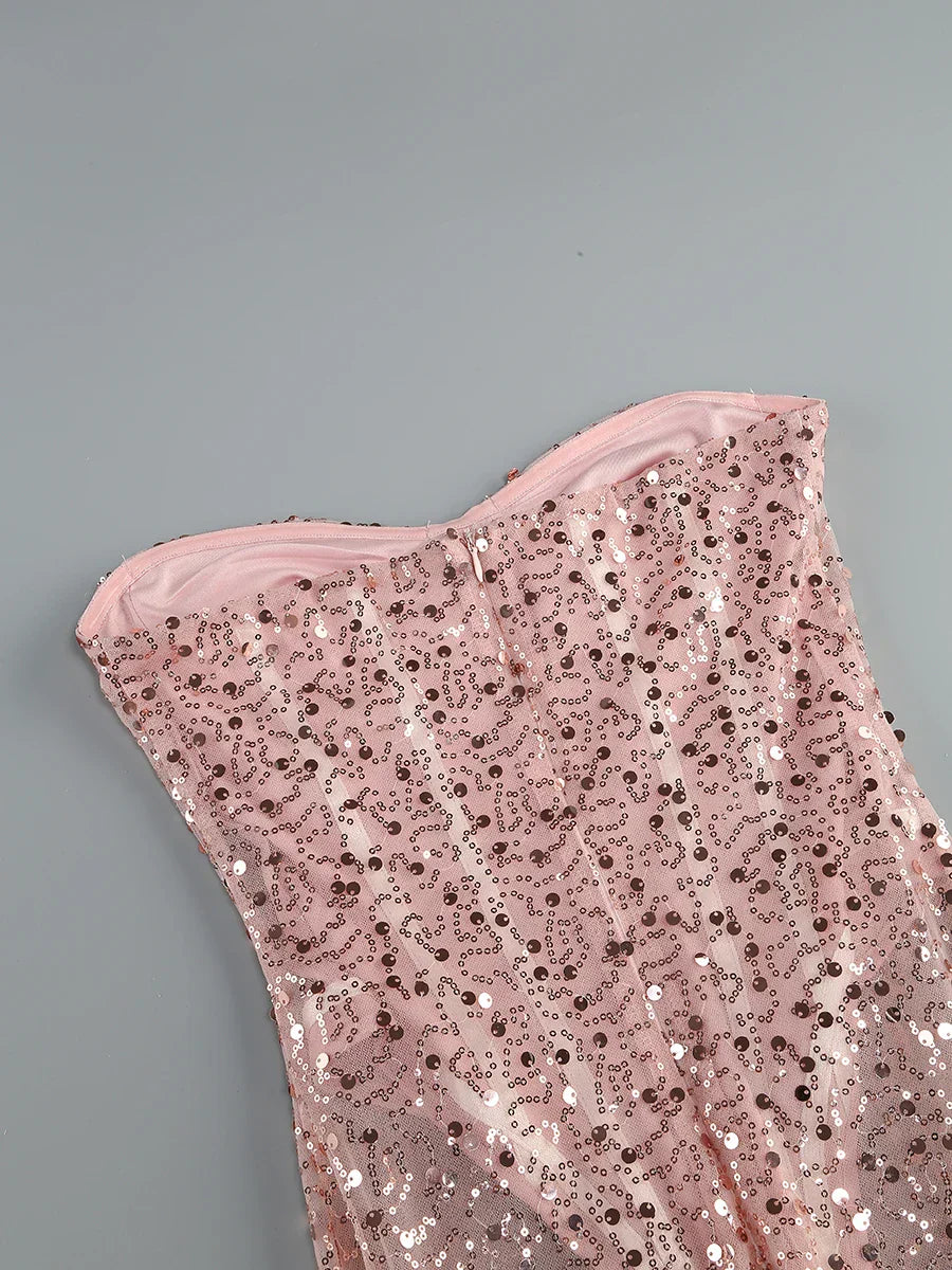 Pink Strapless See Through Long Dress Mssaz Desses