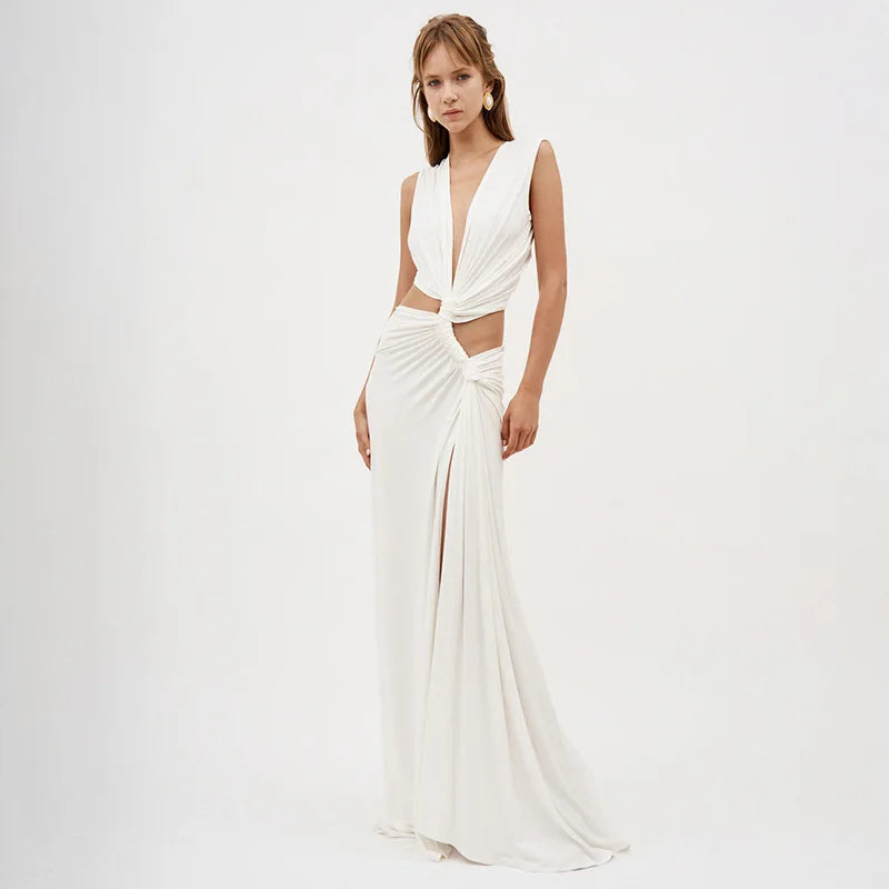 Deep V Cut Out Slit Asymmetrical Long Dress Mssaz Desses