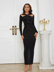 Black Full Sleeve Sequined Long Dress Mssaz Desses