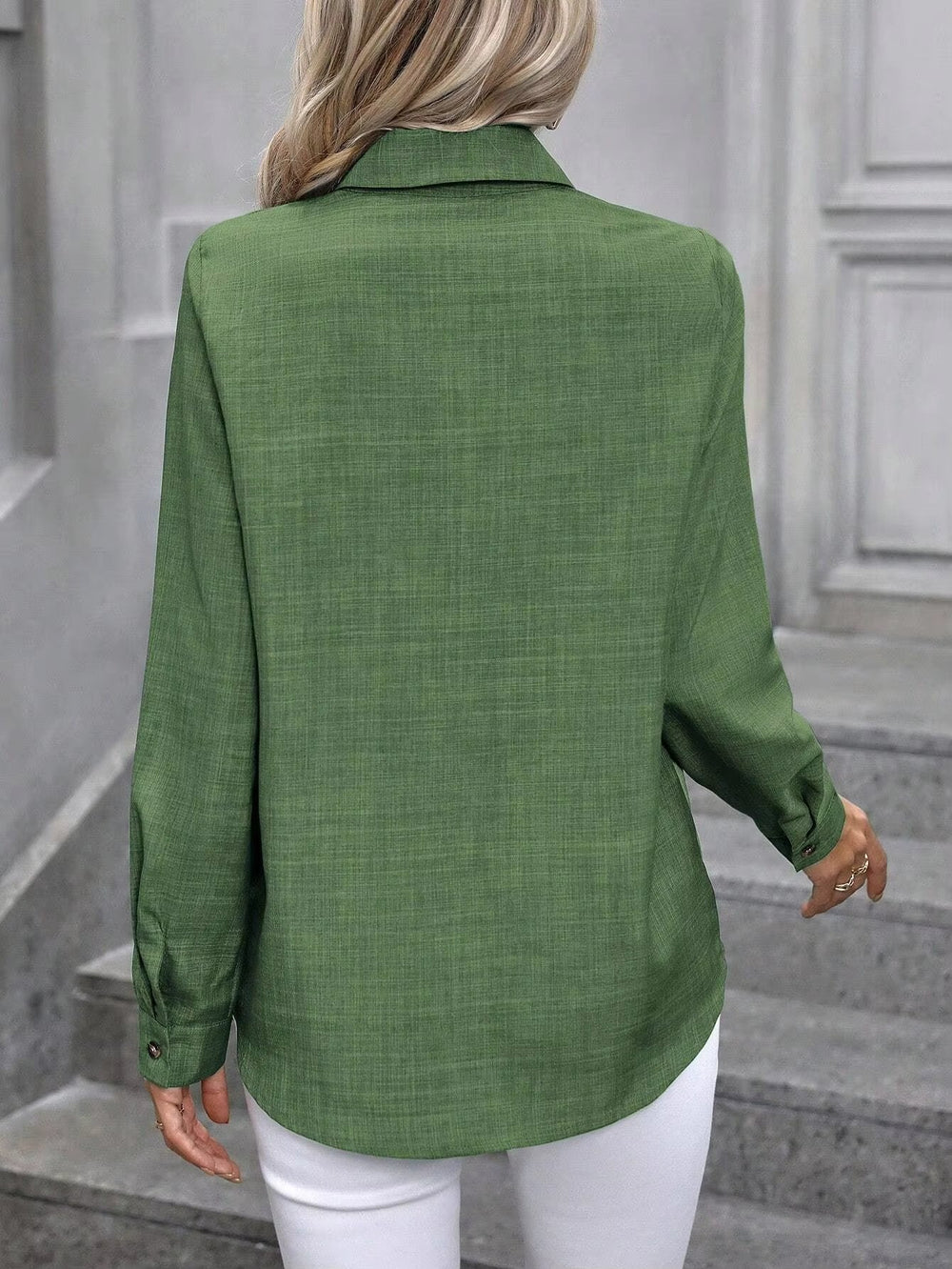 Casual A Solid Color Long-sleeved Lapel Simple Shirt Mssza