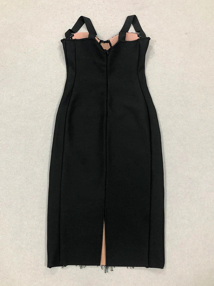 Lace Patchwork Black Midi Dress Mssaz Desses