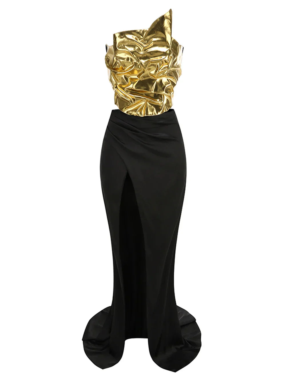 Gold Lace-up Tops 2 Pieces Floor-length Dress Mssaz Desses
