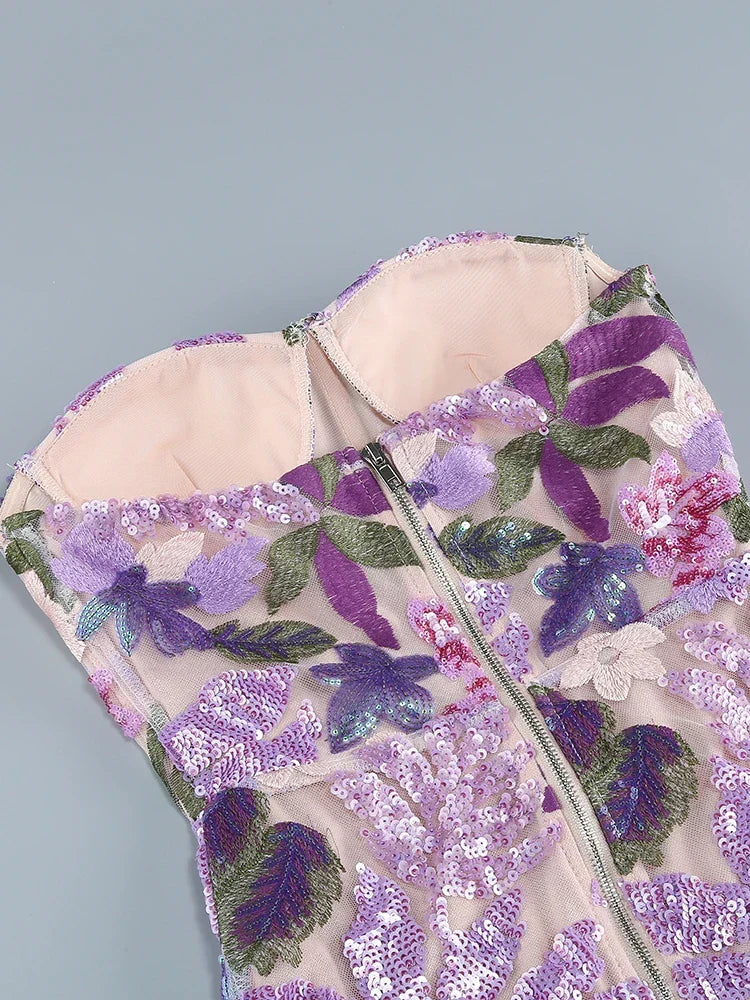 Sequin Floral-Embellished Lavender Strapless Dress Mssaz Desses