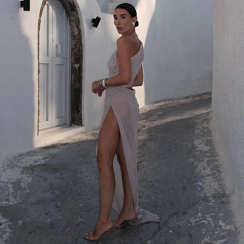 Mesh Backless One-Shoulder Long Dress Mssaz Desses