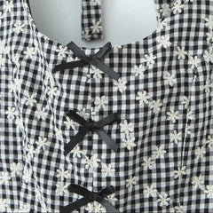 Gray Embroidery White Flower Bow Halter Mini Dress Mssaz Desses