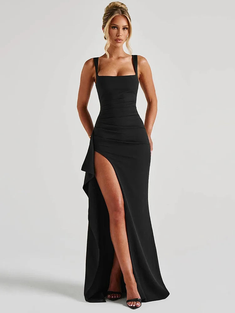 Black Spaghetti Strap Thigh High Split Long Dress Mssaz Desses