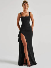 Black Spaghetti Strap Thigh High Split Long Dress Mssaz Desses