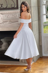 Off-Shoulder Flare Midi Dress Mssaz Desses