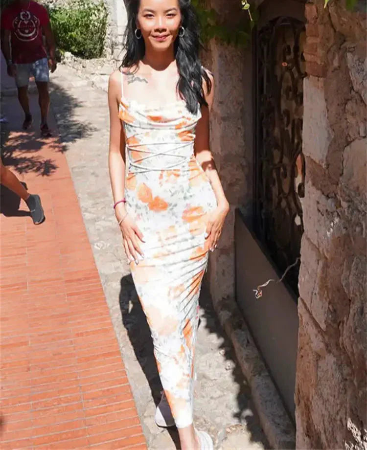 Floral Print Spaghetti Strap Long Dress Mssaz Desses