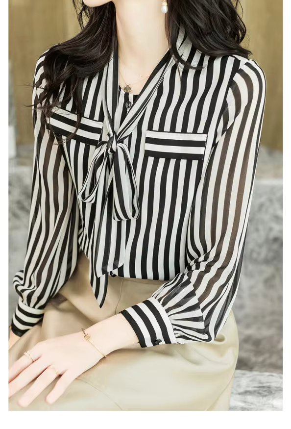Elegant Striped Printing Long Sleeve Shirt Mssza