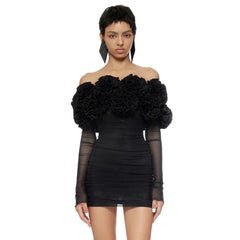 Black Mesh Full Sleeve Ruffles Mini Dress Mssaz Desses