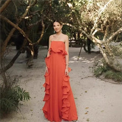 Pleated Chiffon Long Ruffled Strapless Dress Mssaz Desses
