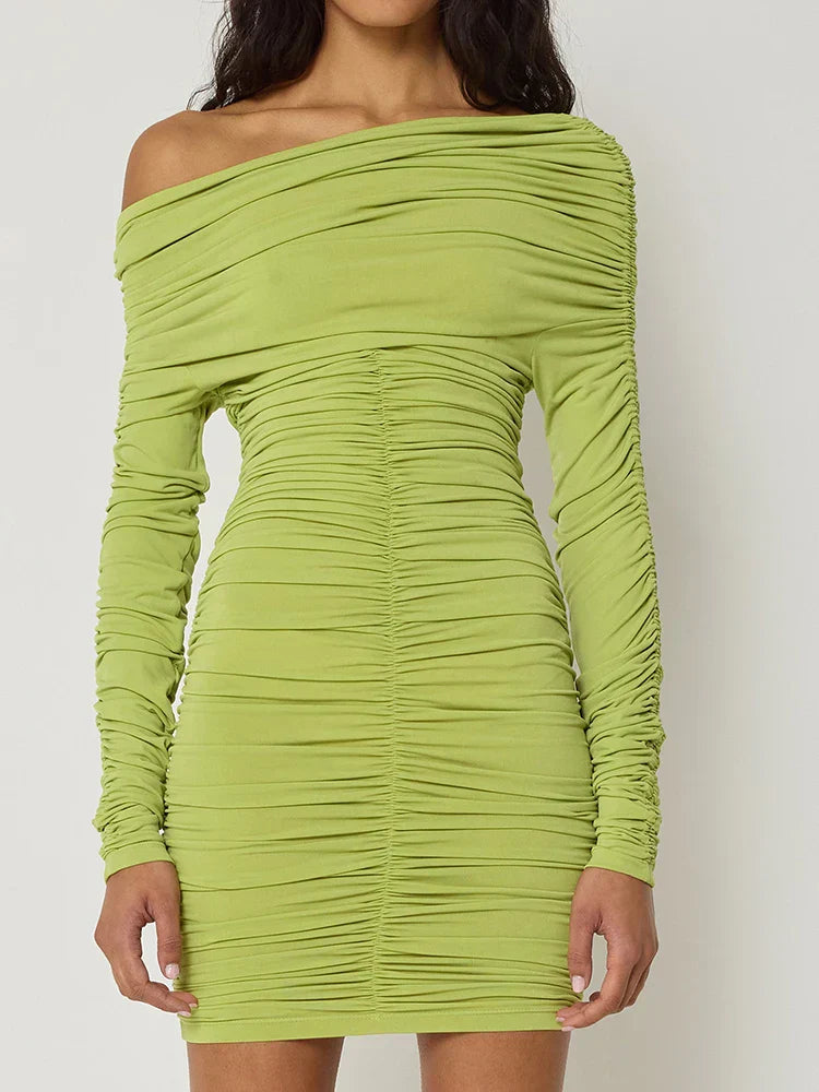 One Shoulder Pleated Mini Dress Mssaz Desses