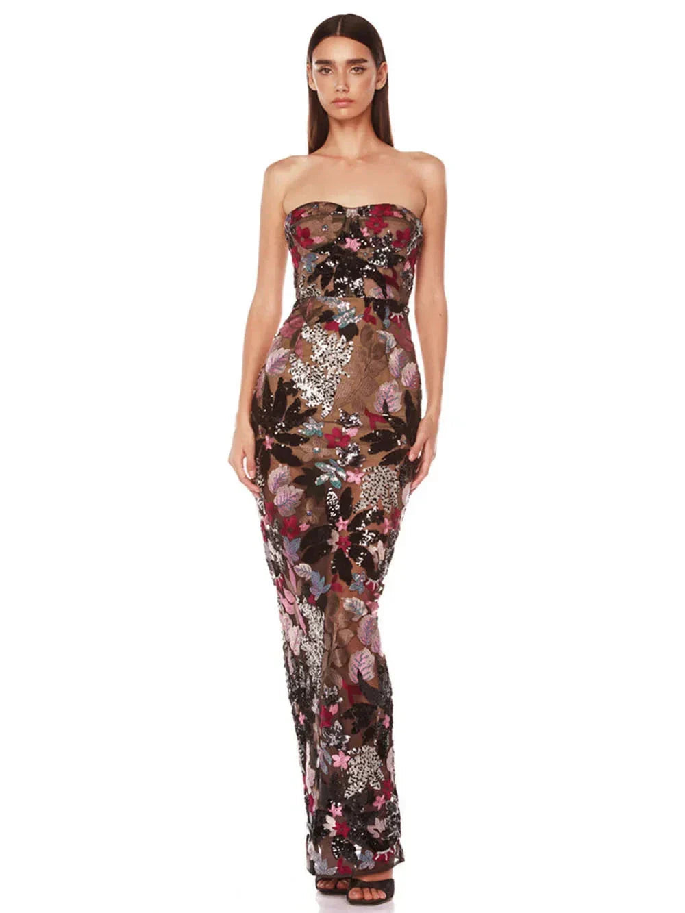 Sequin Floral Strapless Maxi Dress Mssaz Desses