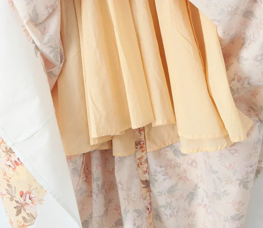 Slash Collar Flower Print Corset Style Pleated Midi Dress Mssaz Desses