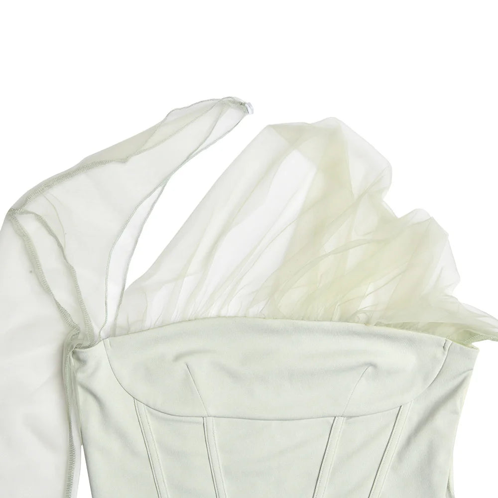 Sheer Mesh Sleeve Top With Zipper Strapless Backless Corset Tops Club Party Short Tops Mssza