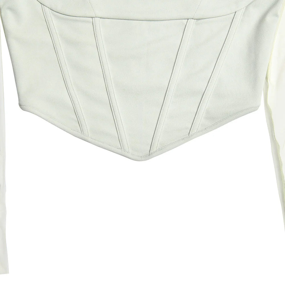 Sheer Mesh Sleeve Top With Zipper Strapless Backless Corset Tops Club Party Short Tops Mssza