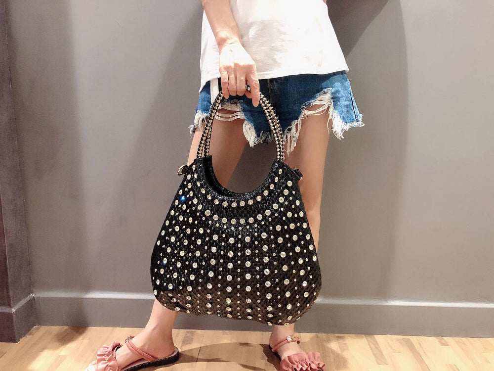 Shiny Diamonds Designer Bling Crystal Rivets Strap Crossbody Shoulder Bags Mssza