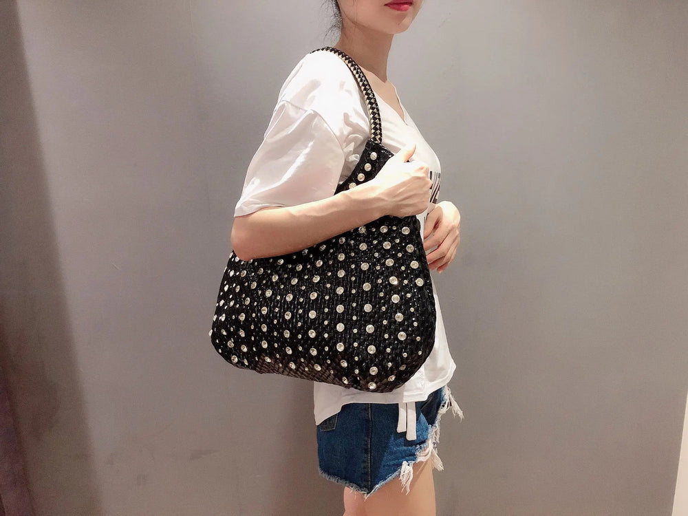 Shiny Diamonds Designer Bling Crystal Rivets Strap Crossbody Shoulder Bags Mssza