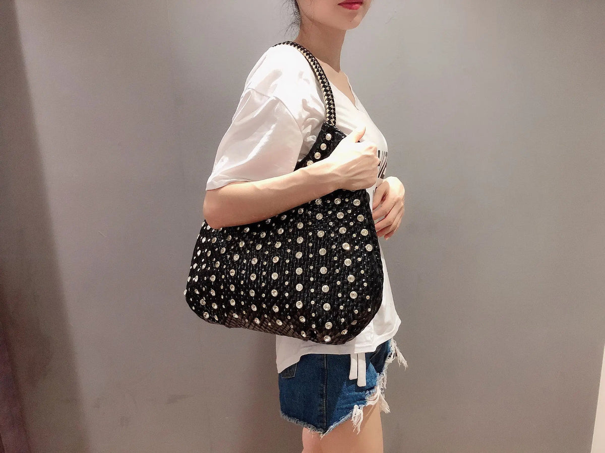 Shiny Diamonds Designer Bling Crystal Rivets Strap Crossbody Shoulder Bags Mssza
