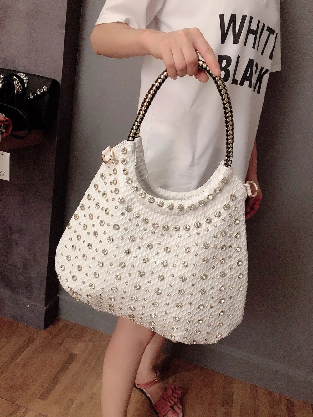 Shiny Diamonds Designer Bling Crystal Rivets Strap Crossbody Shoulder Bags Mssza