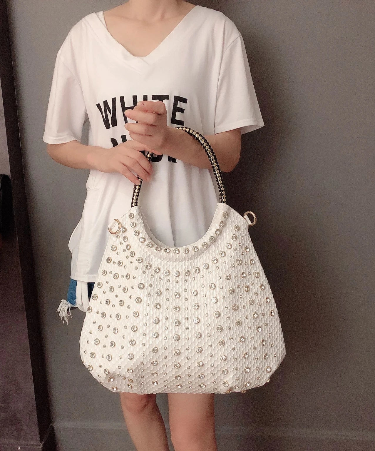 Shiny Diamonds Designer Bling Crystal Rivets Strap Crossbody Shoulder Bags Mssza