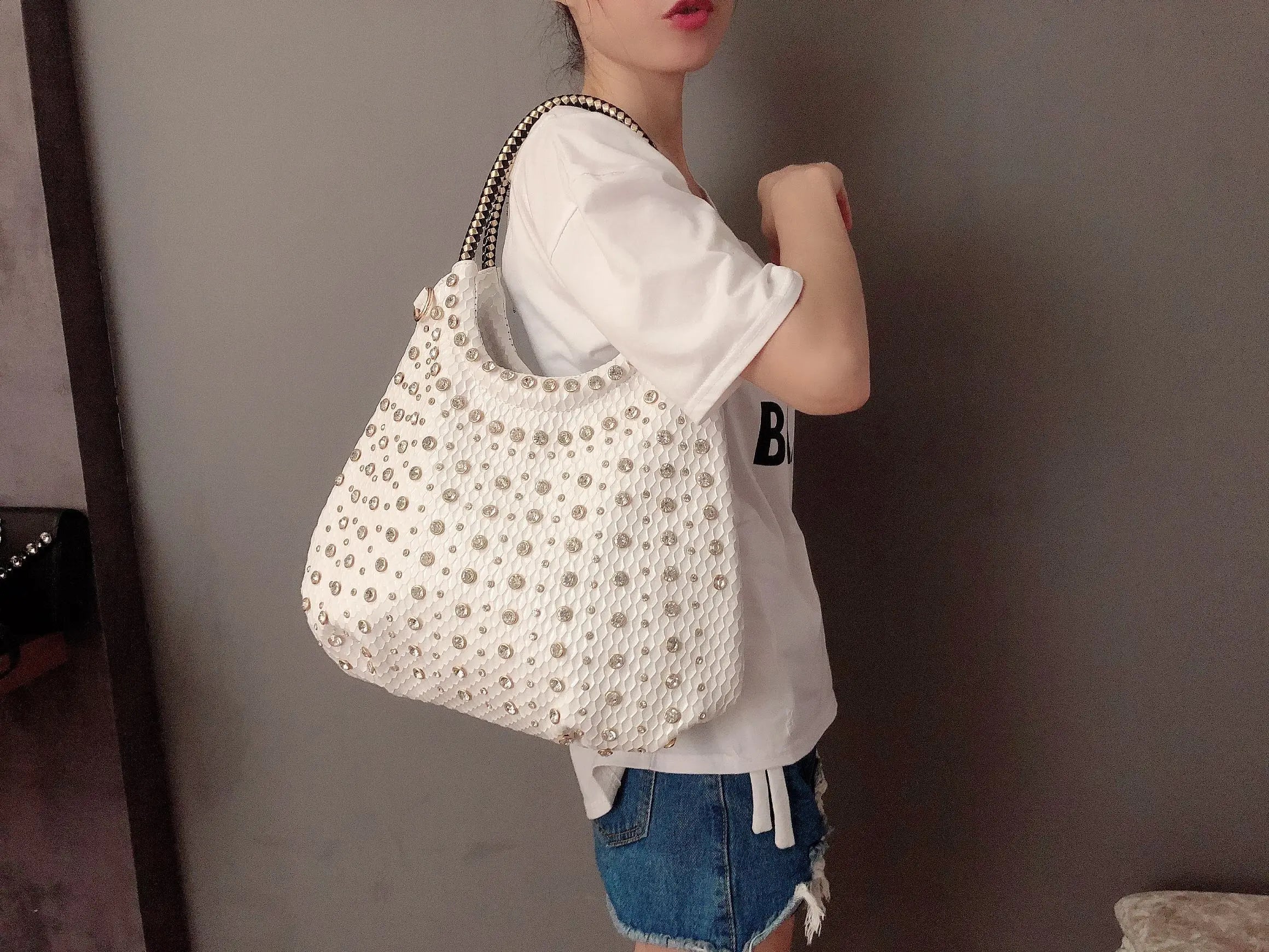 Shiny Diamonds Designer Bling Crystal Rivets Strap Crossbody Shoulder Bags Mssza