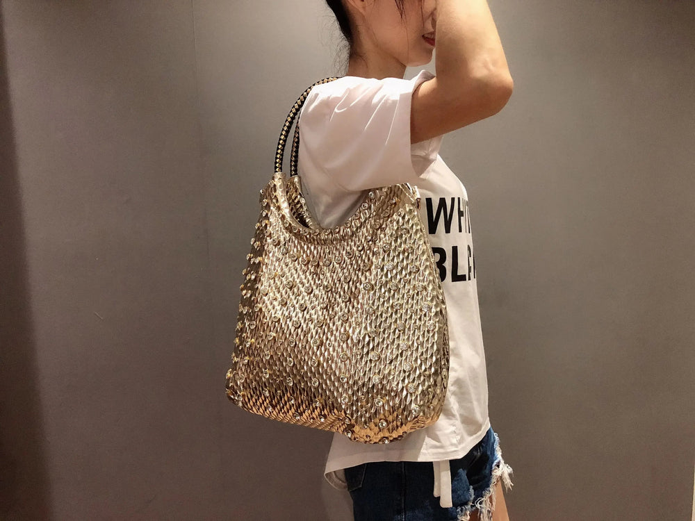 Shiny Diamonds Designer Bling Crystal Rivets Strap Crossbody Shoulder Bags Mssza