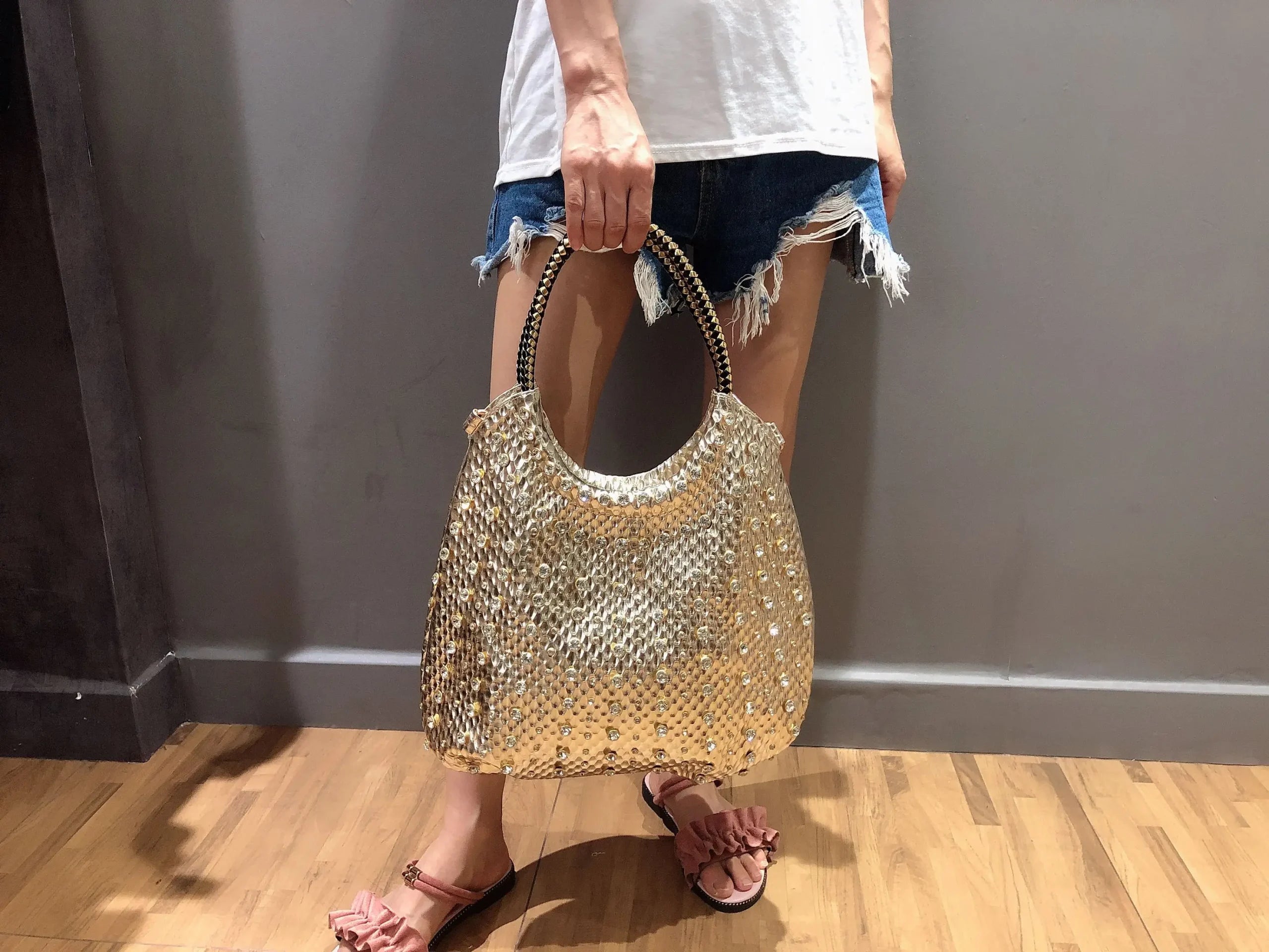 Shiny Diamonds Designer Bling Crystal Rivets Strap Crossbody Shoulder Bags Mssza