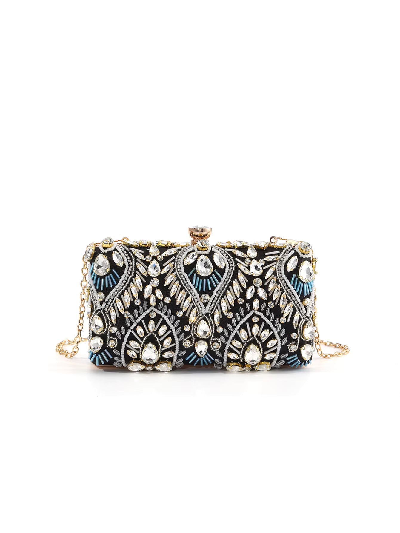 Shiny Heavy Diamond Studded Rhinestones Beaded Flower Pattern Wedding Dinner Bag Mssza